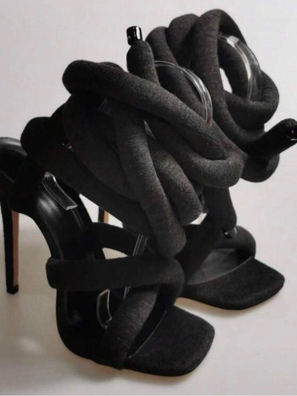 Sculptural Black High-Heel Sandals for Women